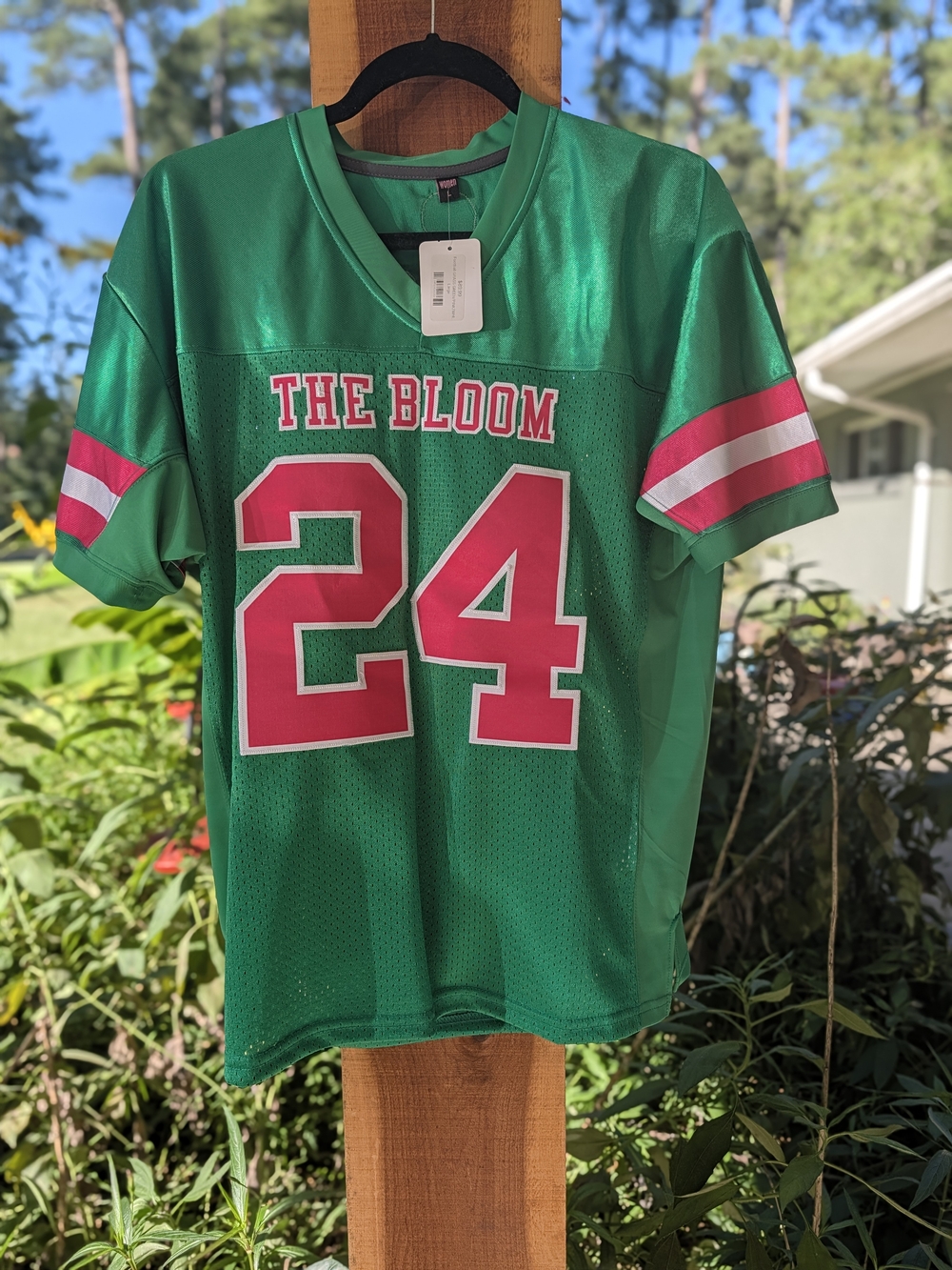 Women's Green Jersey Top with Pink Accents - #24